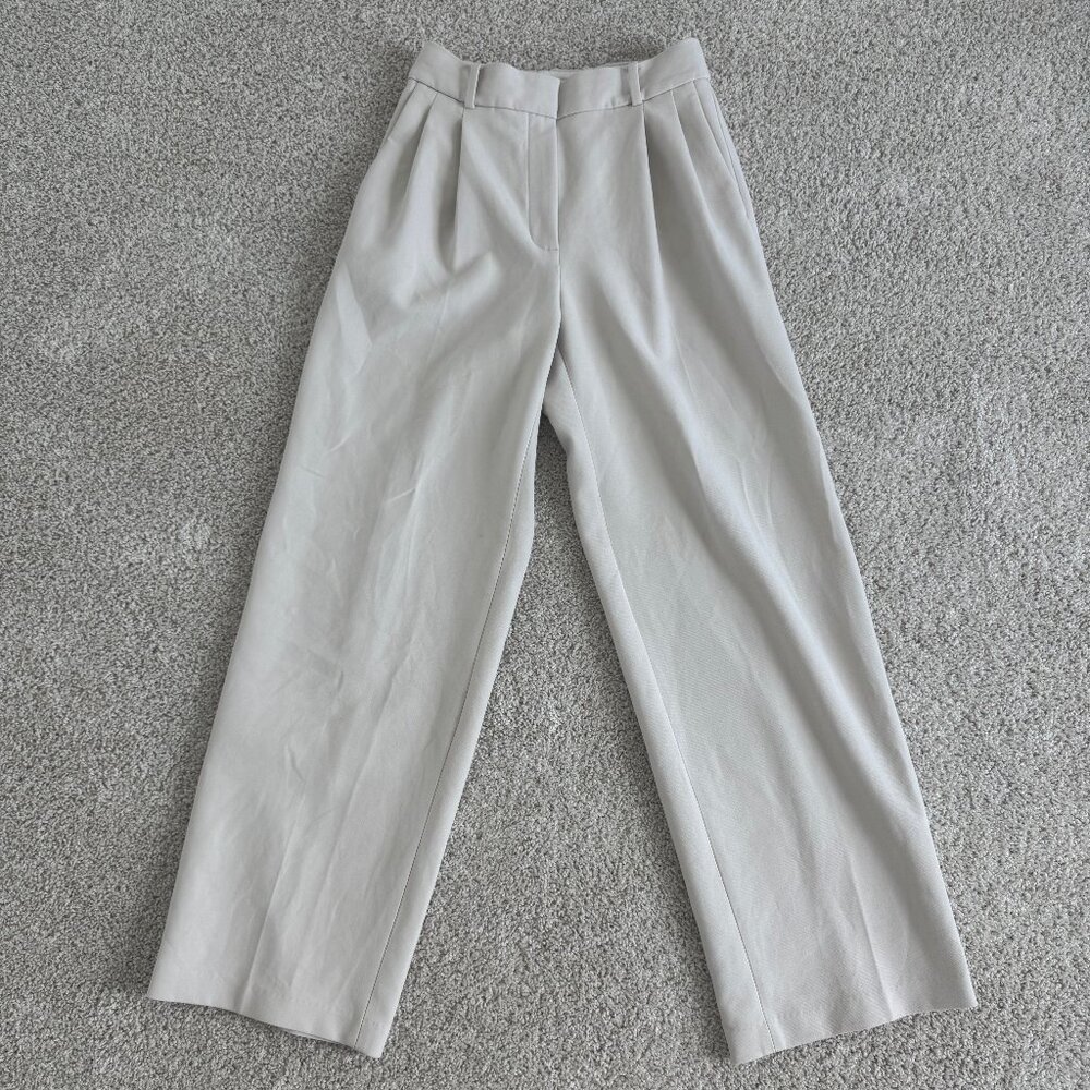 Aritzia High-Rise Birch Color Babaton Wide Leg Pleated Pants